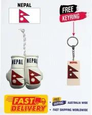 NEPALESE FLAG , NEPAL , MINI BOXING GLOVES , BUY 1 PAIR GET 1 FREE KEYRING