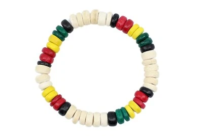 Coconut Shell Bracelet - 7", Beige & Rasta Coconut (Thick), Hawaiian Surfer