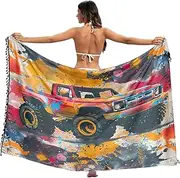 [RPLIFE] Grunge Monster Truck Swimsuit Sarong Cover Up Tassel Honeymoon Sarong, Large, Grunge Monster Truck, Large