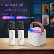 Microphone Karaoke Machine Bluetooth Speaker With 2 Wireless Mic RGB Light Home