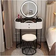 Makeup Vanity Desk Modern Dressing Table Set with Lighted Mirror & Cushioned Stool, 2 Large Storage Drawers and Frame Makeup Vanity Table(White 2)