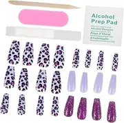 24pcs Leopard Print Full Cover Press Nails for Women Durable Ballerina Fake Nails Easy Application Occasion