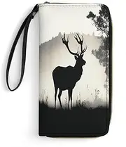 [BFGWK] Large Wallet Novelty Wildlife Deer Silhouette Printing Long Wallet With Zipper Leather Wallet Suitable For Both Men And Women, style, 19.7x10.5cm, Style, 19.7x10.5cm, 现代