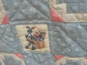 Handmade Patchwork & Cross Stitch Bunnies Quilt 28" Sq Easter, Table, Decor