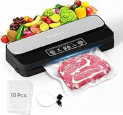 [JIPORIER] Vacuum Sealer Machine with Detachable Water Tank Starter Kits Cutter and 10 Vacuum Bags Adjustable Sealing Time 5 Food Modes Dry & Moist & Only Seal & Pulse & Canister Compact Design