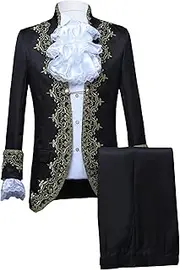 [JEShifangjiusu] Men's 2 Piece Vintage Suit Tuxedo Dress Long Sleeve Sports Coat For Dinners, Events, Parties With Trousers, Tie And Embroidery, Black, S