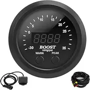 Turbo Boost Gauge Kit, 60mm/2.4in Digital Display, Compatible with 12V Vehicles, Turbo Pressure Gauge with Sensor, LED Indicator Gauge