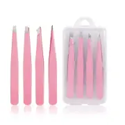 Tweezers Set 4-piece, Professional Stainless Steel Tweezers, Precision Tweeze...