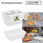 100pcs Takeaway Food Containers Plastic Lids Rectangle Meal Prep Lunch Box 750ML