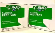 Curad Alcohol Prep Pads Swabs Wipes - 2X200/Box Counts (400 Isopropyl Pads)