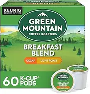 Green Mountain Coffee Roasters Breakfast Blend Decaf, Keurig Single Serve K-Cup Pods, Light Roast Coffee, 60 Count, (6 Packs of 10)
