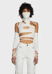 [DARKER WAVS] Replay Strappy Top & Gloves Set - White