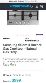 $999+ SAMSUNG 60cm S/Stainless N/Gas Cooktop WOK Flame Safe AUS SPEC. ✅ FREEPOST