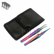 2 Multi Titanium Color 3d Eyelash Extension Tweezers Straight Angled Fine Point