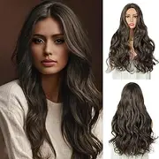 Creamily Long Brown Wig, Long Wavy Wigs for Women, Synthetic Hair Curly Wigs, Cosplay Halloween Ombre Brown Wavy Wig for Women, 24 Inches Middle Part Curly Women's Charming Synthetic Wig with Natural Heat Resistant Hair for Wedding Daily Party Use
