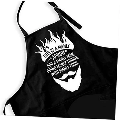 Funny Aprons Black Kitchen Chef Apron, 2 Pockets This is a Manly - Apron