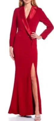 Adrianna Papell Red Stretch Tuxedo Mother Bride Groom Formal Dress Size 10