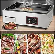 Professional Electric Griddle, Stainless Steel Electric Grids, Non-stick Teppanyaki Steak Fried Pan, For Outdoor, Adjustable Temperature (50-300°C), 1500W