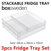 3pc Stackable Acrylic Fridge Tray Set Clear Container Food Storage Organiser