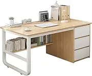 Modern Office Desk with 3 Drawers and Storage Shelves Multifunctional Computer and Study Desk for Home Office Simple Standing Desk for Workstation