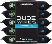 DUDE Wipes Flushable Wipes - 5 Pack, 240 Wipes - Unscented Wet Wipes with Vitamin-E & Aloe for at-Home Use - Septic and Sewer Safe