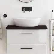 Bathroom Countertop Dark Brown 80x30x4 cm Solid Oak Wood Vanity Top with Live Edge for Sink, Treated Rustic Decor