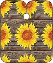 Bright Yellow Sunflowers Wooden Cloth Hair Cutting Cape Hair Dye Cape Long, 64.9 In x 55.1 In Haircut Apron for Women, Bright Yellow Sunflowers Wooden