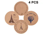 4 Piece Set Round Cork Coaster Placemat, Pots, Pans and Plants, 19cm Diameter X 1cm Thick Coaster