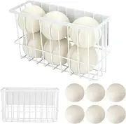 FARQAN 6 XL Wool Dryer Balls Plus Magnetic Dryer Ball Holder for Laundry Room Organization and Storage, Magnetic Lint Bin for Laundry Room, Iron Dryer Ball Container for Laundry Room Storage