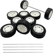 10PCS Toy Car Wheels 38mm Rubber Tire with 5PCS Shaft Round Axles for for DIY Model Toy RC Car Accessories (2.5X38MM)