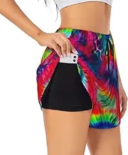 [GaxfjRu] Color Tie Dye Print Women's Running Shorts High Waisted Running Shorts Pocket Sporty Gym Elastic Short