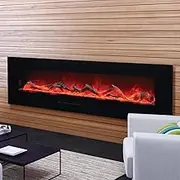 Remii Wall Mount/Flush Mount Electric Fireplace with a Black Glass Surround and Log Set, 188 cm Size