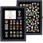 19 X 14 Pin Display Case Military Shadow Box Pin Collection Display Military Medal Display Case Pin with UV Protected Anti Fade 92% Clear Display Holder Board Frame for Patch Ribbon Award in Black