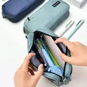 Canvas Student Pen Bag Pencil Case Zip Cosmetic Travel Large Capacity Pouch Blue