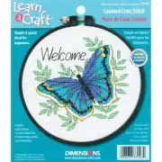 3 Pack Dimensions Learn-A-Craft Counted Cross Stitch Kit 6" Round-Welcome Butter