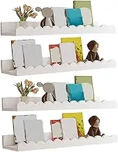 4Pcs/Set Scalloped Wall Shelf 16.54x3.35x1.97 Natural Wood/Bamboo Decorative Floating Shelves Nursery for Books, Plants, Toys, Photo Frames, Floating Shelves Nursery
