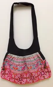 Shoulder Bag Purse Pink Embroiderd Handbag Hmong Hill Tribe