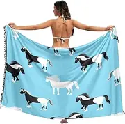 [RPLIFE] White Black Horses Light Sky Blue Sarong Wraps for Women, Fringe Sarong, Beach Sarong Wraps Women, Summer Beach Sarong, White Black Horses Light Sky Blue, Large