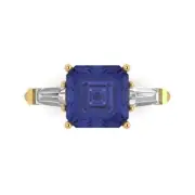 3Ct Asscher Cut Tanzanite Solid 14K/18K Gold Engagement Promise Statement Ring