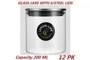 12 x Glass Jar Food Storage Bottle Sealed Cans S/Steel Lid Air Tight Container 200ml