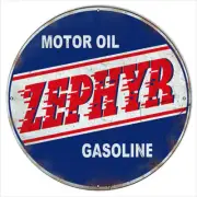 ZEPHYR MOTOR OIL GASOLINE 30" ROUND HEAVY DUTY USA MADE METAL GAS ADV SIGN