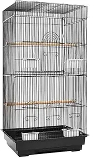 i.Pet Bird Cage 47 x 36 x 88cm Guinea Pig Pet Birds Parrot Ferret Cages Aviary House Budgie Finch Canary Stand Toys,Black 2 Perch + Slide-Out Removable Tray
