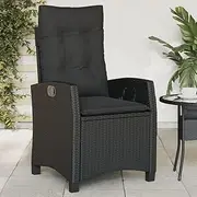 Reclining Rattan Garden Chair with Cushions - Patio Lounge Furniture for Outdoor, Deck, Balcony, Wicker Chairs Black - Foldable Dining