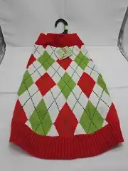 More & Merrier Christmas Red And Green Argyle Pet Sweater XL (20-24 In)
