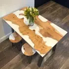White Epoxy Table With Resin River Walnut Handmade Art Interior
