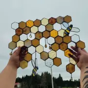 Bumble Bee Honeycomb Stained Glass Suncatcher