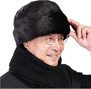 [Iywish] Men Trapper Hat Winter Faux Fur Ushanka Hats Ear Flap Hunting Windproof Ski Snow Caps Earflaps Russian Thermal Dad Hats Balaclavas Cycling Warm Earmuff Beanie Hat, Black, Large