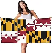 SAAKE Flag of Maryland Print Bath Towels Soft Skin Velvet Beach Towel Oversized Adults Quick Dry Lightweight