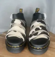 Dr Doc Martens Blaire Platform Sandals Womens 7 Black White Cow Print Calf Hair