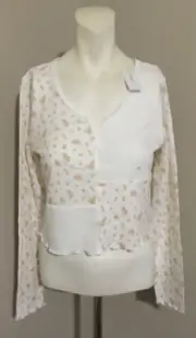 AMERICAN EAGLE WHITE PEACH FLORAL COLOR THERMAL TOP SIZE LARGE NEW WITH TAGS